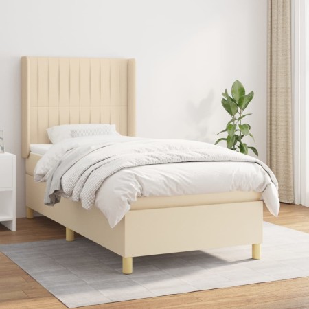 Cama box spring con colchón tela color crema 80x200 cm de , Camas y somieres - Ref: Foro24-3132110, Precio: 342,31 €, Descuen...