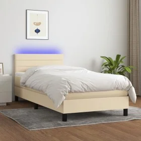 Cama box spring colchón y luces LED tela crema 80x200 cm de , Camas y somieres - Ref: Foro24-3133194, Precio: 299,52 €, Descu...