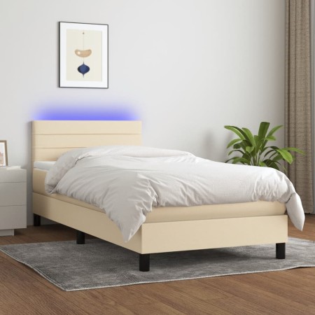Cama box spring colchón y luces LED tela crema 80x200 cm de , Camas y somieres - Ref: Foro24-3133194, Precio: 298,91 €, Descu...