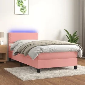 Cama box spring colchón y LED terciopelo rosa 100x200 cm de , Camas y somieres - Ref: Foro24-3134332, Precio: 301,19 €, Descu...