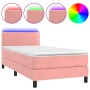 Cama box spring colchón y LED terciopelo rosa 100x200 cm de , Camas y somieres - Ref: Foro24-3134332, Precio: 305,67 €, Descu...