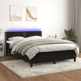 Cama box spring colchón y LED terciopelo negro 140x200 cm de , Camas y somieres - Ref: Foro24-3134347, Precio: 406,29 €, Desc...
