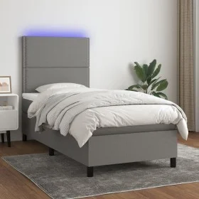 Cama box spring colchón y luces LED tela gris oscuro 90x190 cm de , Camas y somieres - Ref: Foro24-3134758, Precio: 317,53 €,...