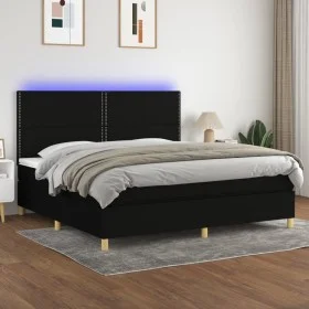 Box spring bed mattress and LED lights black fabric 200x200 cm by , Beds and slatted bases - Ref: Foro24-3135383, Price: 630,...