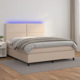 Cama box spring colchón LED cuero sintético capuchino 180x200cm de , Camas y somieres - Ref: Foro24-3135902, Precio: 613,81 €...