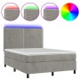 Cama box spring colchón y LED terciopelo gris claro 140x190 cm de , Camas y somieres - Ref: Foro24-3136059, Precio: 511,09 €,...