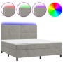 Cama box spring colchón y LED terciopelo gris claro 160x200 cm de , Camas y somieres - Ref: Foro24-3136071, Precio: 522,71 €,...