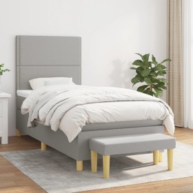 Cama box spring con colchón tela gris claro 90x190 cm de , Camas y somieres - Ref: Foro24-3137037, Precio: 323,51 €, Descuent...
