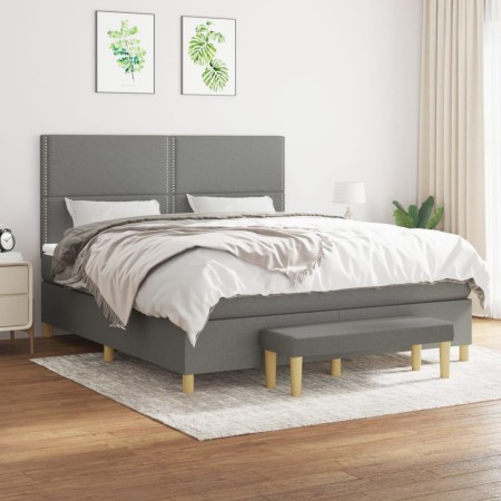 Cama box spring con colchón tela gris oscuro 180x200 cm de , Camas y somieres - Ref: Foro24-3137094, Precio: 628,79 €, Descue...