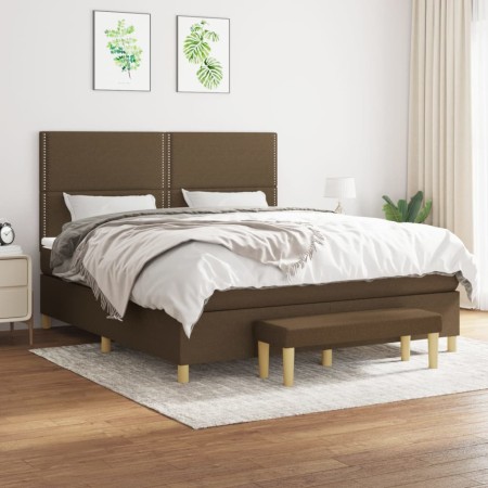 Cama box spring con colchón tela marrón oscuro 180x200 cm de , Camas y somieres - Ref: Foro24-3137096, Precio: 617,16 €, Desc...