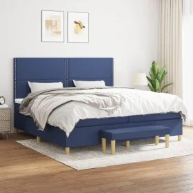Cama box spring con colchón tela azul 200x200 cm de , Camas y somieres - Ref: Foro24-3137107, Precio: 704,64 €, Descuento: %