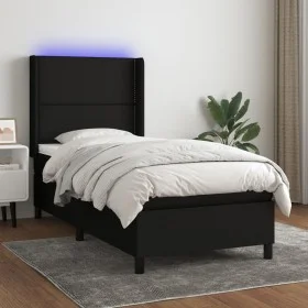Box spring bed mattress and LED lights black fabric 90x190 cm by , Beds and slatted bases - Ref: Foro24-3138199, Price: 316,3...