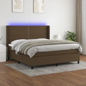 Cama box spring colchón luces LED tela marrón oscuro 180x200cm de , Camas y somieres - Ref: Foro24-3138256, Precio: 587,13 €,...