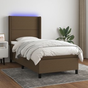 Cama box spring colchón y luces LED tela marrón oscuro 90x190cm de , Camas y somieres - Ref: Foro24-3138200, Precio: 328,21 €...