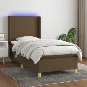 Cama box spring colchón luces LED tela marrón oscuro 100x200cm de , Camas y somieres - Ref: Foro24-3138696, Precio: 376,55 €,...