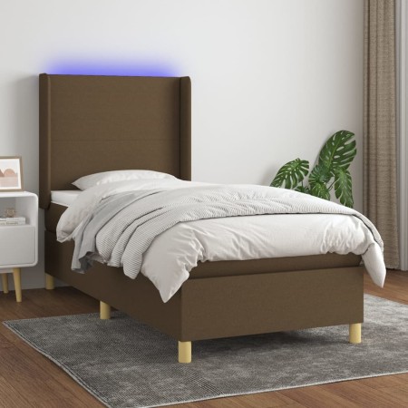 Cama box spring colchón luces LED tela marrón oscuro 100x200cm de , Camas y somieres - Ref: Foro24-3138696, Precio: 356,78 €,...