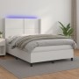 Cama box spring colchón y LED cuero sintético blanco 140x190 cm de , Camas y somieres - Ref: Foro24-3139320, Precio: 553,54 €...