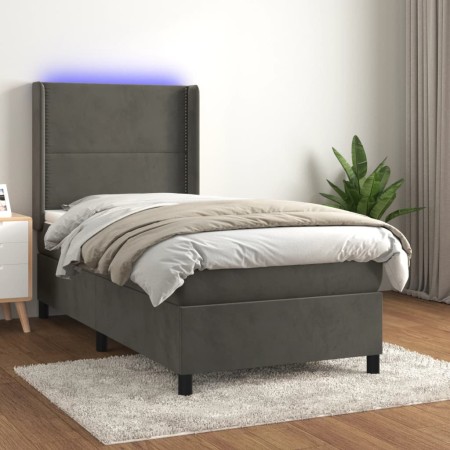 Cama box spring colchón y LED terciopelo gris oscuro 80x200 cm de , Camas y somieres - Ref: Foro24-3139470, Precio: 335,44 €,...