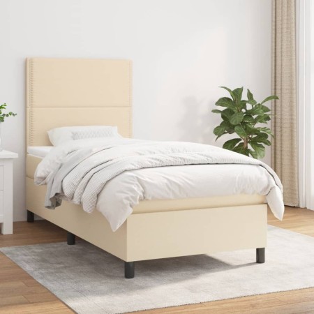 Cama box spring con colchón tela color crema 90x190 cm de , Camas y somieres - Ref: Foro24-3141662, Precio: 337,93 €, Descuen...