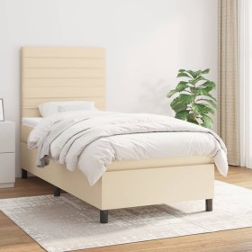 Cama box spring con colchón tela color crema 80x200 cm de , Camas y somieres - Ref: Foro24-3141814, Precio: 327,69 €, Descuen...