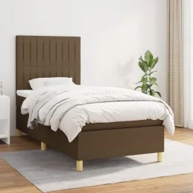 Cama box spring con colchón tela marrón oscuro 100x200 cm de , Camas y somieres - Ref: Foro24-3142476, Precio: 354,86 €, Desc...
