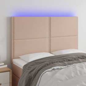Cabecero luces LED cuero sintético capuchino 144x5x118/128cm de , Cabeceros y pies de cama - Ref: Foro24-3122379, Precio: 93,...
