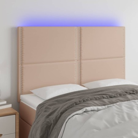 Cabecero luces LED cuero sintético capuchino 144x5x118/128cm de , Cabeceros y pies de cama - Ref: Foro24-3122379, Precio: 93,...