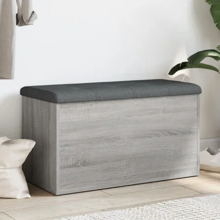Banco con almacenaje madera ingeniería gris Sonoma 82x42x45 cm by , Benches for halls and storage - Ref: Foro24-835052, Price...