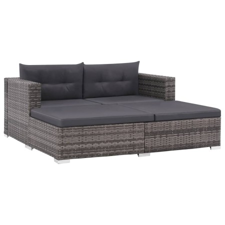 Set de muebles de jardín 3 pzas y cojines ratán sintético gris de vidaXL, Conjuntos de jardín - Ref: Foro24-44427, Precio: 35...