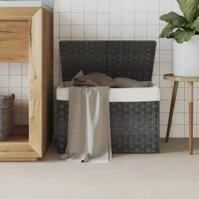 Cesto de ropa sucia con tapa ratán sintético gris 55,5x35x34 cm de , Cestas para ropa - Ref: Foro24-372051, Precio: 45,86 €, ...