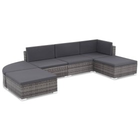 Set de muebles de jardín 6 pzas y cojines ratán sintético gris de vidaXL, Conjuntos de jardín - Ref: Foro24-44425, Precio: 45...