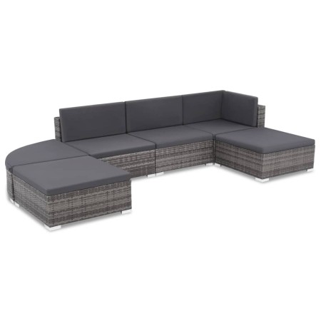 Set de muebles de jardín 6 pzas y cojines ratán sintético gris de vidaXL, Conjuntos de jardín - Ref: Foro24-44425, Precio: 45...
