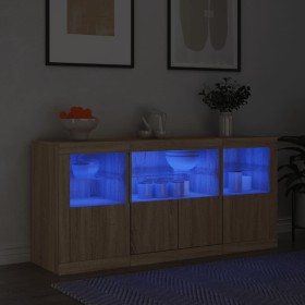 Aparador con luces LED roble Sonoma 142,5x37x67 cm de , Aparadores - Ref: Foro24-3209067, Precio: 192,54 €, Descuento: %