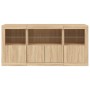 Aparador con luces LED roble Sonoma 142,5x37x67 cm de , Aparadores - Ref: Foro24-3209067, Precio: 192,54 €, Descuento: %
