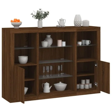 Aparador con luz LED 3 pzas madera de ingeniería marrón roble de , Aparadores - Ref: Foro24-3209134, Precio: 201,91 €, Descue...