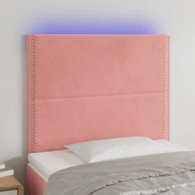 Pink velvet headboard with LED lights 80x5x118/128 cm by , Headboards and footboards - Ref: Foro24-3122319, Price: 61,03 €, D...