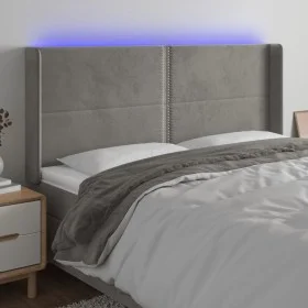 Light gray velvet headboard with LED 163x16x118/128 cm by , Headboards and footboards - Ref: Foro24-3123962, Price: 113,20 €,...
