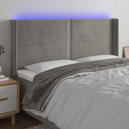 Light gray velvet headboard with LED 163x16x118/128 cm by , Headboards and footboards - Ref: Foro24-3123962, Price: 113,20 €,...