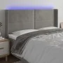 Light gray velvet headboard with LED 163x16x118/128 cm by , Headboards and footboards - Ref: Foro24-3123962, Price: 113,20 €,...