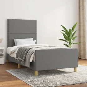 Bed frame with headboard in dark gray fabric 90x200 cm by , Beds and slatted bases - Ref: Foro24-3124945, Price: 126,12 €, Di...