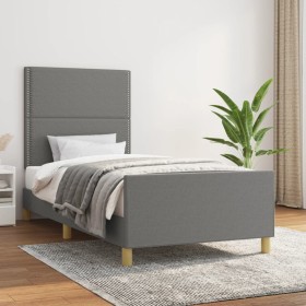 Estructura de cama con cabecero de tela gris oscuro 90x200 cm de , Camas y somieres - Ref: Foro24-3124945, Precio: 129,75 €, ...