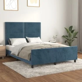 Estructura cama con cabecero terciopelo azul oscuro 140x200 cm de , Camas y somieres - Ref: Foro24-3125700, Precio: 218,36 €,...