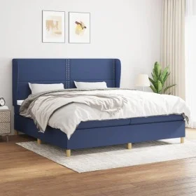 Box spring bed with blue fabric mattress 200x200 cm by , Beds and slatted bases - Ref: Foro24-3128475, Price: 633,24 €, Disco...