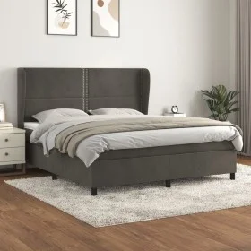 Box spring bed with dark gray velvet mattress 160x200 cm by , Beds and slatted bases - Ref: Foro24-3129160, Price: 523,18 €, ...