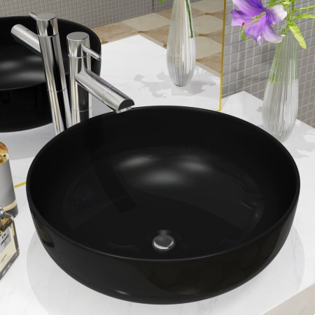 Lavabo redondo de cerámica negro 41,5x13,5 cm de vidaXL, Lavabos - Ref: Foro24-142732, Precio: 64,98 €, Descuento: %