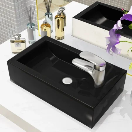 Lavabo con agujero grifo rectangular cerámica 46x25,5x12 negro de vidaXL, Lavabos - Ref: Foro24-142738, Precio: 61,04 €, Desc...