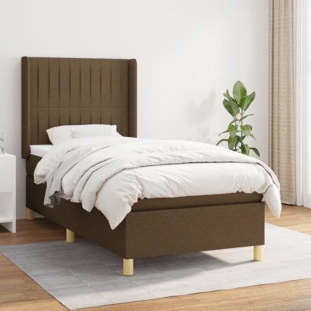 Cama box spring con colchón tela marrón oscuro 100x200 cm de , Camas y somieres - Ref: Foro24-3132132, Precio: 351,47 €, Desc...