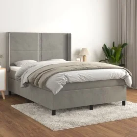Box spring bed with light gray velvet mattress 140x190 cm by , Beds and slatted bases - Ref: Foro24-3132615, Price: 528,89 €,...