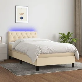 Box spring bed mattress and LED lights cream fabric 80x200 cm by , Beds and slatted bases - Ref: Foro24-3133354, Price: 313,3...