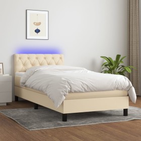 Cama box spring colchón y luces LED tela crema 80x200 cm de , Camas y somieres - Ref: Foro24-3133354, Precio: 313,14 €, Descu...